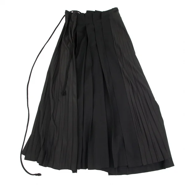 ヨウジヤマモト ファムYohji Yamamoto FEMME シルクプリーツ切替ウールギャバラップスカート 黒3 K-84539_002