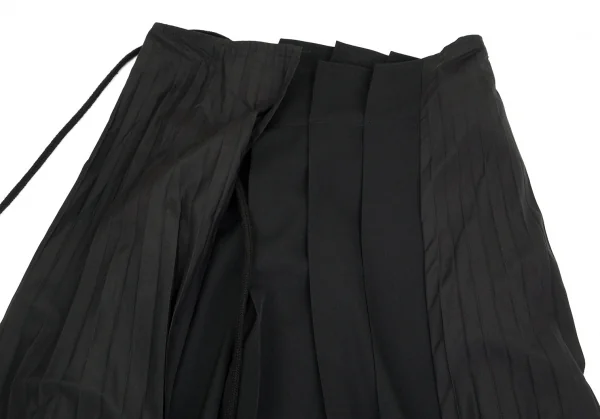 ヨウジヤマモト ファムYohji Yamamoto FEMME シルクプリーツ切替ウールギャバラップスカート 黒3 K-84539_003
