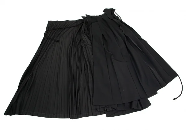 ヨウジヤマモト ファムYohji Yamamoto FEMME シルクプリーツ切替ウールギャバラップスカート 黒3 K-84539_008