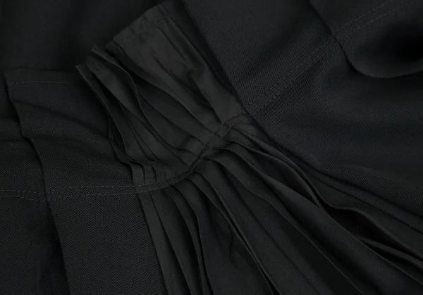 ヨウジヤマモト ファムYohji Yamamoto FEMME シルクプリーツ切替ウールギャバラップスカート 黒3 K-84539_012