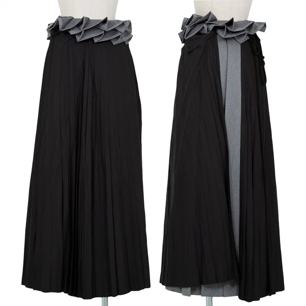 ヨウジヤマモト ファムYohji Yamamoto FEMME シルクプリーツ切替ウールギャバラップスカート 黒3 K-84539_015
