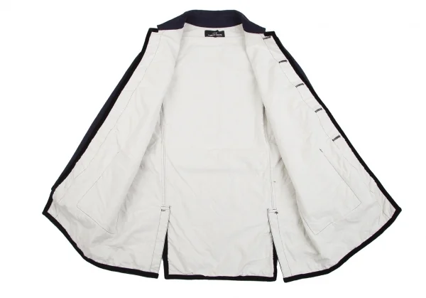 トリコ コムデギャルソンtricot COMME des GARCONSベロアテープ切替ウールハーフコート 紺M K-84702_010