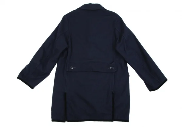 トリコ コムデギャルソンtricot COMME des GARCONSベロアテープ切替ウールハーフコート 紺M K-84702_011