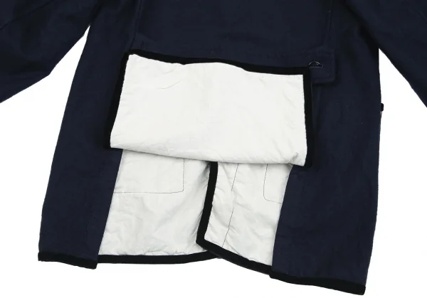 トリコ コムデギャルソンtricot COMME des GARCONSベロアテープ切替ウールハーフコート 紺M K-84702_015