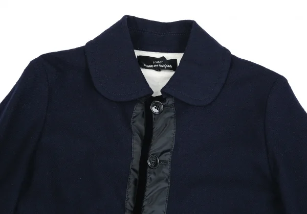 トリコ コムデギャルソンtricot COMME des GARCONSベロアテープ切替ウールハーフコート 紺M K-84702_003