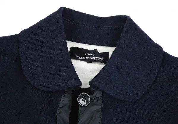 トリコ コムデギャルソンtricot COMME des GARCONSベロアテープ切替ウールハーフコート 紺M K-84702_004