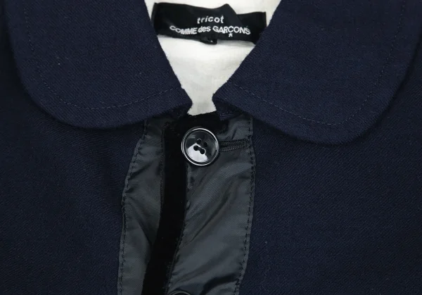 トリコ コムデギャルソンtricot COMME des GARCONSベロアテープ切替ウールハーフコート 紺M K-84702_005