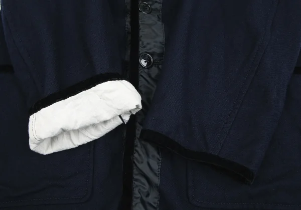 トリコ コムデギャルソンtricot COMME des GARCONSベロアテープ切替ウールハーフコート 紺M K-84702_007