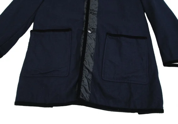 トリコ コムデギャルソンtricot COMME des GARCONSベロアテープ切替ウールハーフコート 紺M K-84702_008