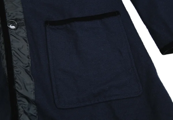 トリコ コムデギャルソンtricot COMME des GARCONSベロアテープ切替ウールハーフコート 紺M K-84702_009