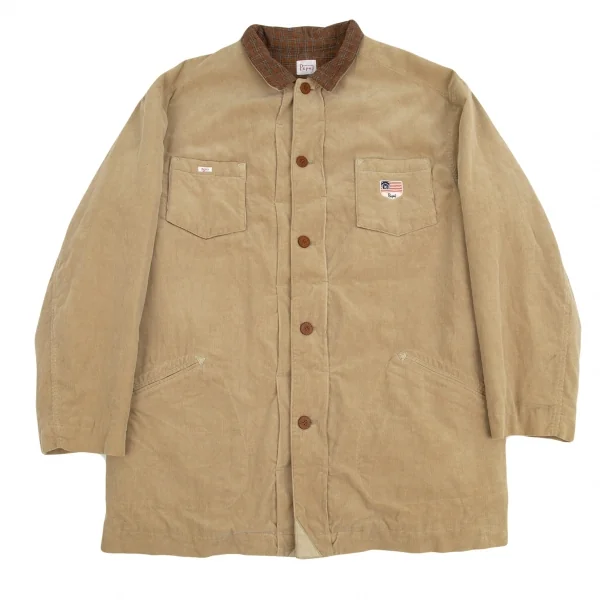 パパスPapas コーデュロイ裏ネルチェック中綿ジャケット ベージュL K-84712_001