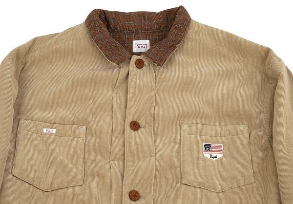 パパスPapas コーデュロイ裏ネルチェック中綿ジャケット ベージュL K-84712_002