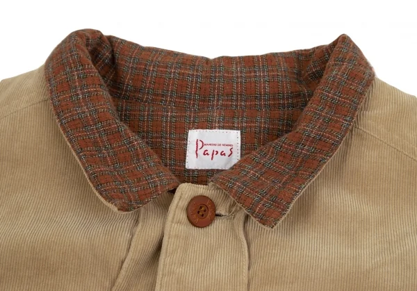 パパスPapas コーデュロイ裏ネルチェック中綿ジャケット ベージュL K-84712_003