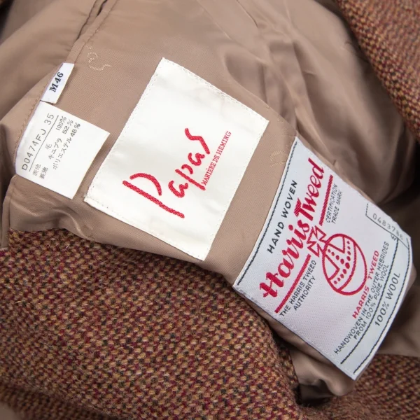 パパスPapas ハリスツイード2Bジャケット 赤ベージュM46 K-84715_015