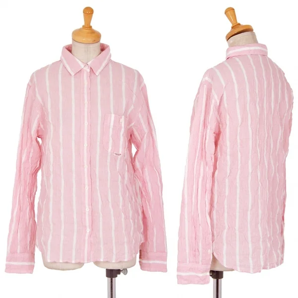 マドモアゼルノンノンMademoiselle NON NON コットンストライプシワ加工シャツ ピンク白38M K-84747_001