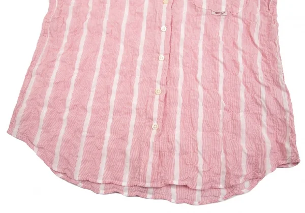マドモアゼルノンノンMademoiselle NON NON コットンストライプシワ加工シャツ ピンク白38M K-84747_010