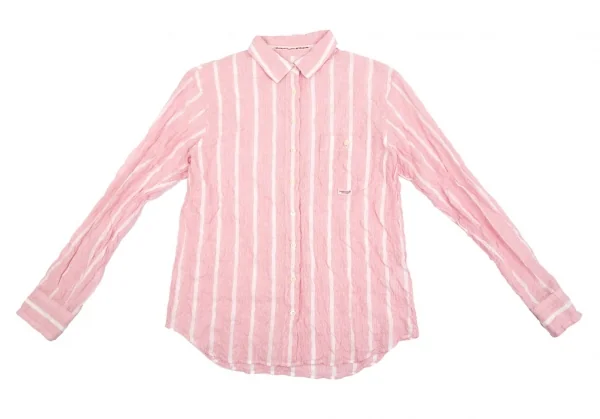マドモアゼルノンノンMademoiselle NON NON コットンストライプシワ加工シャツ ピンク白38M K-84747_002