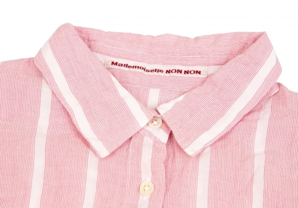 マドモアゼルノンノンMademoiselle NON NON コットンストライプシワ加工シャツ ピンク白38M K-84747_004