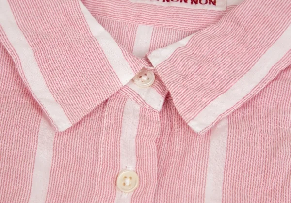 マドモアゼルノンノンMademoiselle NON NON コットンストライプシワ加工シャツ ピンク白38M K-84747_005