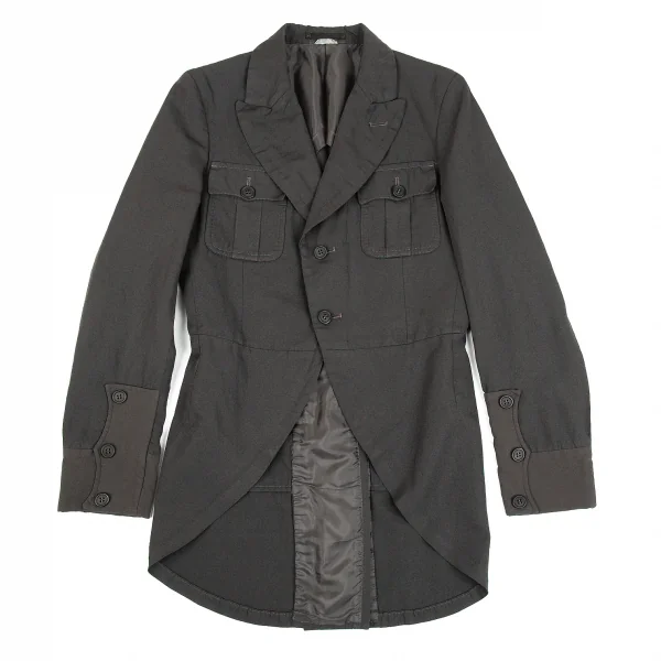 コムデギャルソン オムプリュスCOMME des GARCONS HOMME PLUS 製品染めリネン混ポリポケットデザインジャケット チャコールカーキXS K-84780_001