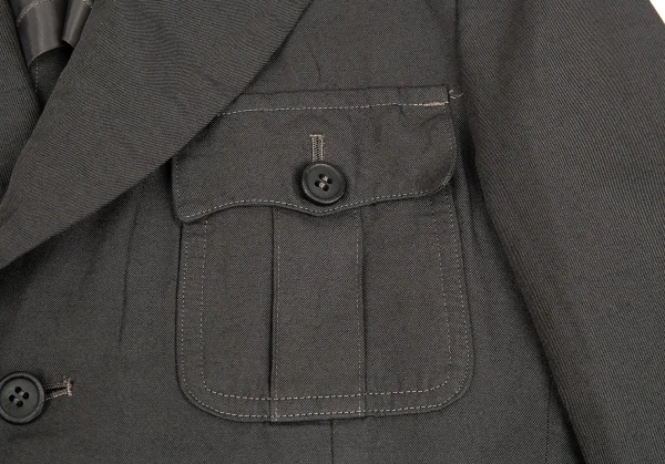 コムデギャルソン オムプリュスCOMME des GARCONS HOMME PLUS 製品染めリネン混ポリポケットデザインジャケット チャコールカーキXS K-84780_004