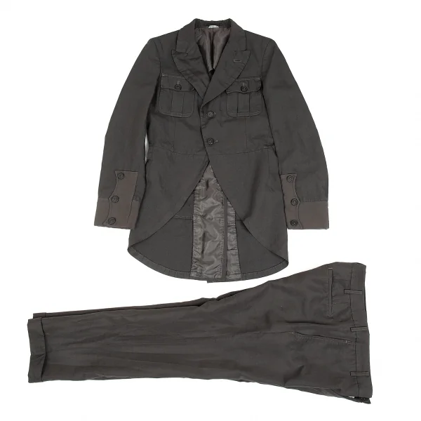 コムデギャルソン オムプリュスCOMME des GARCONS HOMME PLUS 製品染めリネン混ポリポケットデザインセットアップスーツ チャコールカーキXS K-84782_001