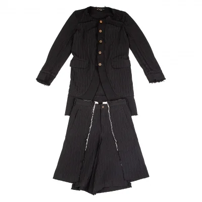コムデギャルソン オムプリュスCOMME des GARCONS HOMME PLUS 製品染めポリストライプ切り替えデザインセットアップスーツ 黒