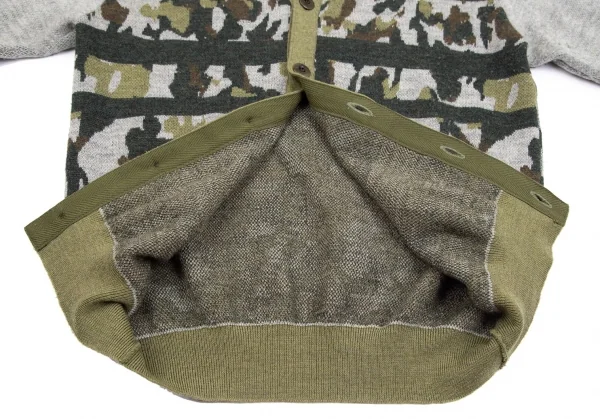 ホワイトマウンテニアリングWhite Mountaineering ウールカモフラ柄ニットカーディガン 緑グレー0 K-84804_010