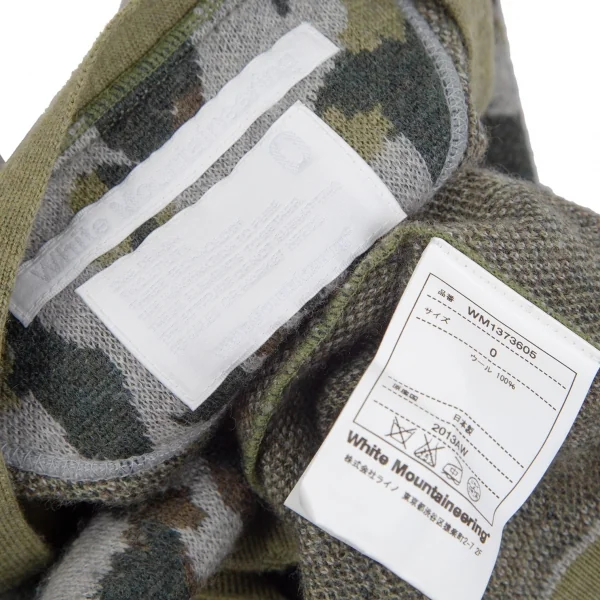 ホワイトマウンテニアリングWhite Mountaineering ウールカモフラ柄ニットカーディガン 緑グレー0 K-84804_015
