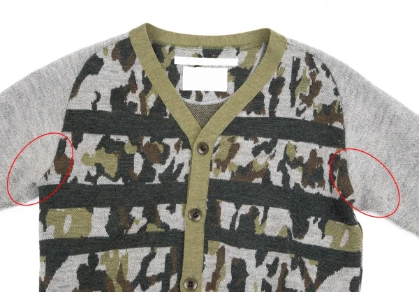ホワイトマウンテニアリングWhite Mountaineering ウールカモフラ柄ニットカーディガン 緑グレー0 K-84804_002