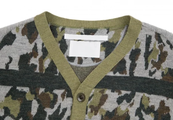 ホワイトマウンテニアリングWhite Mountaineering ウールカモフラ柄ニットカーディガン 緑グレー0 K-84804_005