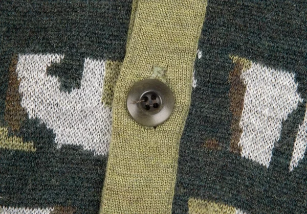 ホワイトマウンテニアリングWhite Mountaineering ウールカモフラ柄ニットカーディガン 緑グレー0 K-84804_006