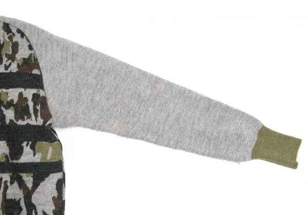 ホワイトマウンテニアリングWhite Mountaineering ウールカモフラ柄ニットカーディガン 緑グレー0 K-84804_007