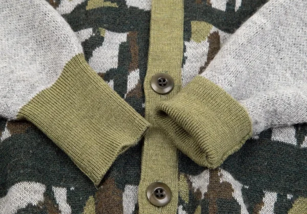 ホワイトマウンテニアリングWhite Mountaineering ウールカモフラ柄ニットカーディガン 緑グレー0 K-84804_008