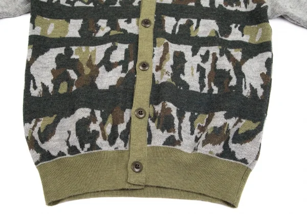ホワイトマウンテニアリングWhite Mountaineering ウールカモフラ柄ニットカーディガン 緑グレー0 K-84804_009