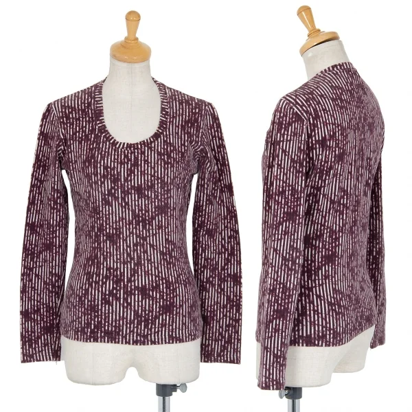 ジャンポールゴルチエ ファムJean Paul GAULTIER FEMME コットンポリストレッチグラフィックストライプカットソー 紫40 K-84824_001