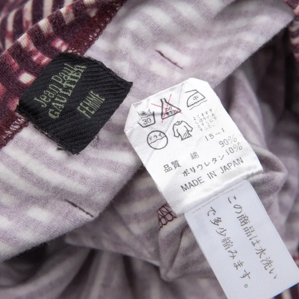 ジャンポールゴルチエ ファムJean Paul GAULTIER FEMME コットンポリストレッチグラフィックストライプカットソー 紫40 K-84824_014