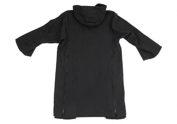ヨウジヤマモト ファムYohji Yamamoto FEMME ウールナイロン裁ち切りサイドフレアジップアップフーデッドコート 黒1 K-84826_013