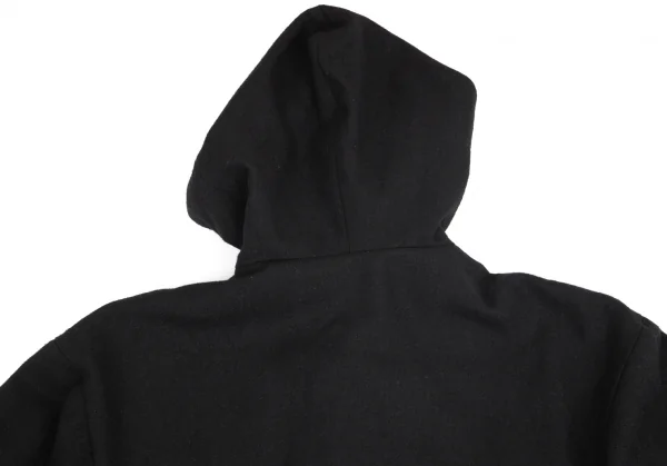 ヨウジヤマモト ファムYohji Yamamoto FEMME ウールナイロン裁ち切りサイドフレアジップアップフーデッドコート 黒1 K-84826_014