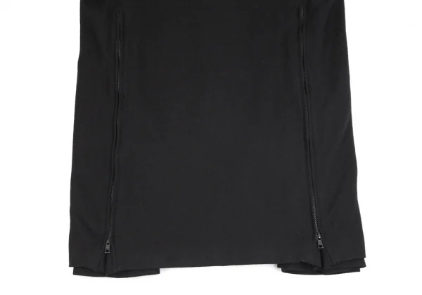 ヨウジヤマモト ファムYohji Yamamoto FEMME ウールナイロン裁ち切りサイドフレアジップアップフーデッドコート 黒1 K-84826_015