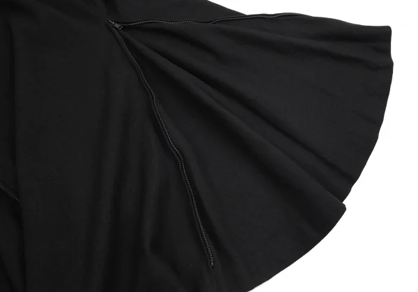 ヨウジヤマモト ファムYohji Yamamoto FEMME ウールナイロン裁ち切りサイドフレアジップアップフーデッドコート 黒1 K-84826_017