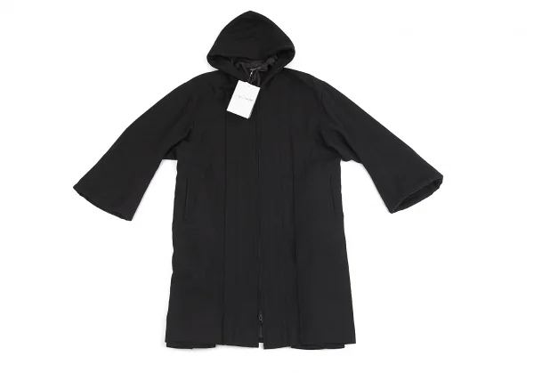 ヨウジヤマモト ファムYohji Yamamoto FEMME ウールナイロン裁ち切りサイドフレアジップアップフーデッドコート 黒1 K-84826_002