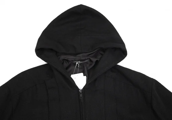 ヨウジヤマモト ファムYohji Yamamoto FEMME ウールナイロン裁ち切りサイドフレアジップアップフーデッドコート 黒1 K-84826_003