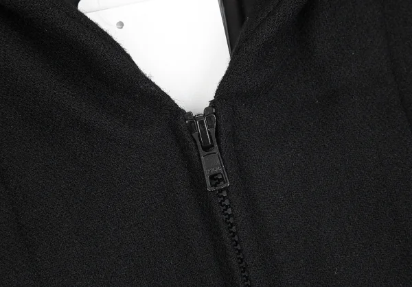 ヨウジヤマモト ファムYohji Yamamoto FEMME ウールナイロン裁ち切りサイドフレアジップアップフーデッドコート 黒1 K-84826_004