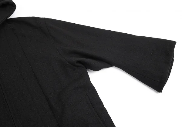 ヨウジヤマモト ファムYohji Yamamoto FEMME ウールナイロン裁ち切りサイドフレアジップアップフーデッドコート 黒1 K-84826_005