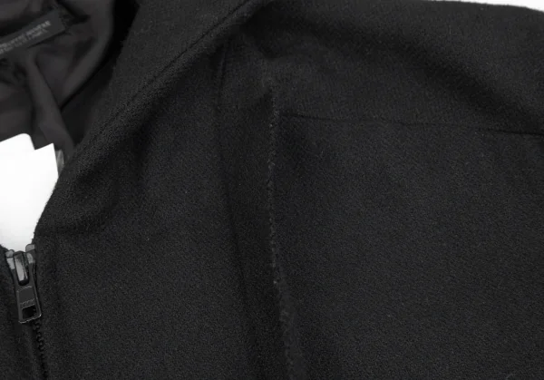 ヨウジヤマモト ファムYohji Yamamoto FEMME ウールナイロン裁ち切りサイドフレアジップアップフーデッドコート 黒1 K-84826_006