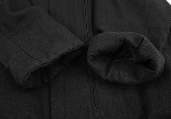 ヨウジヤマモト ファムYohji Yamamoto FEMME ウールナイロン裁ち切りサイドフレアジップアップフーデッドコート 黒1 K-84826_007