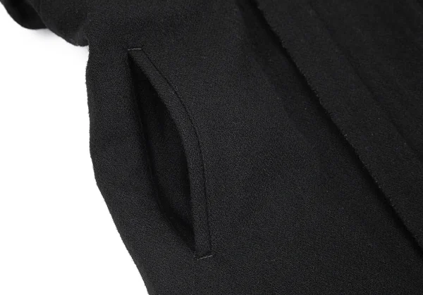 ヨウジヤマモト ファムYohji Yamamoto FEMME ウールナイロン裁ち切りサイドフレアジップアップフーデッドコート 黒1 K-84826_009