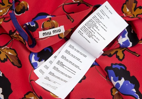 ミュウミュウMiumiu 花プリントシルクノースリーブブラウス 赤38 K-84834_016