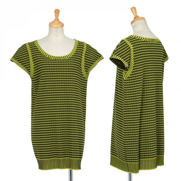 プリーツプリーズ エーポックPLEATS PLEASE A-POC フレンチスリーブボーダーチュニック 黄黒3 K-84842_001